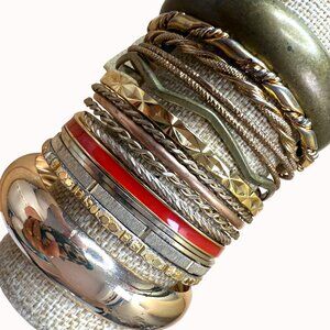 Gold Tone Bangle Bracelet Set With Mixed Designs & Textures Wear or Craft